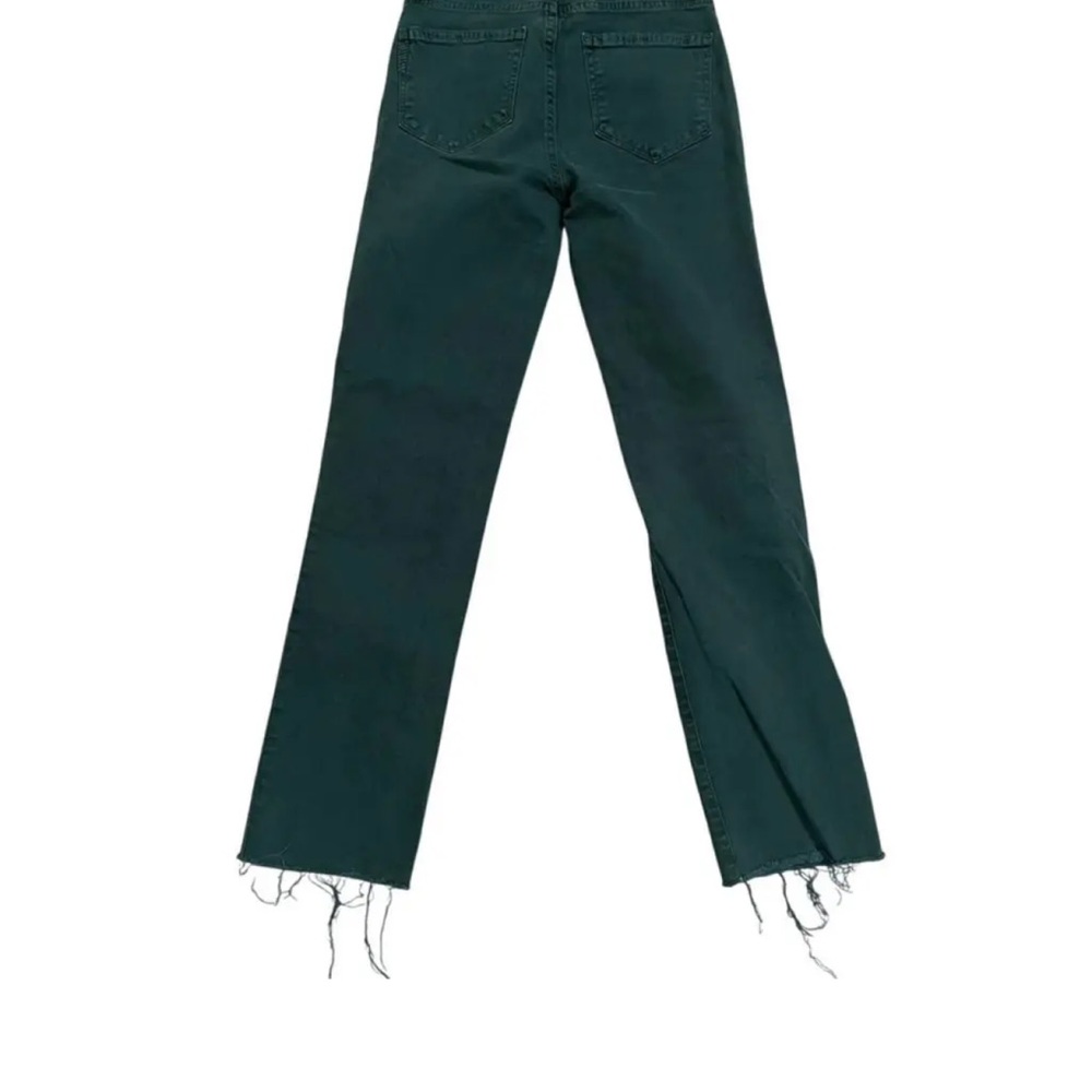 PAIGE Women's Dark Emerald Green Straight-Leg Jeans with Raw Hem